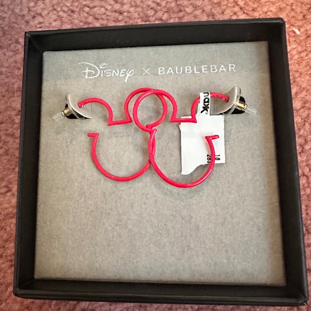 New Disney Baublebar Red Mickey Hoop Earrings